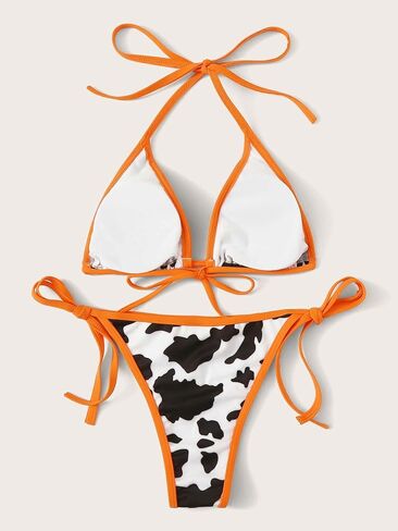 COZYEASE Women's 2 Piece Cow Print Halter Triangle Swimsuit High Cut Bikini Set Casual Cute Bathing Suit in Saudi Arabia