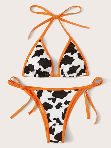 COZYEASE Women's 2 Piece Cow Print Halter Triangle Swimsuit High Cut Bikini Set Casual Cute Bathing Suit in Saudi Arabia