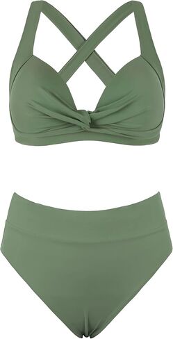 ارتفع الساحلية المرأة بيكيني المايوه تويست الجبهة ملابس السباحة Crossback مثير عالية مخصر قطعتين ثوب السباحة in Kuwait