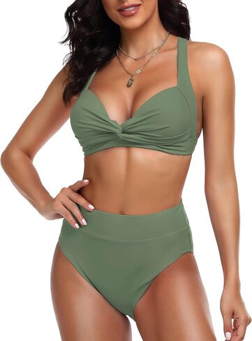 ارتفع الساحلية المرأة بيكيني المايوه تويست الجبهة ملابس السباحة Crossback مثير عالية مخصر قطعتين ثوب السباحة in Kuwait