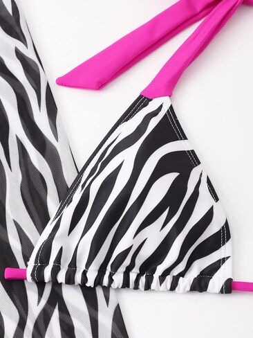 WDIRARA Women's 3 Piece Zebra Print Halter High Cut Triangle String Bikini Set with Kimono in Saudi Arabia