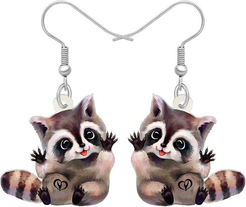 4 Types Acrylic Grey Cute Northern Raccoon Earrings Print Dangle Drop Jewelry for Women Girls Teens Party Gifts in Saudi Arabia