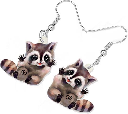 4 Types Acrylic Grey Cute Northern Raccoon Earrings Print Dangle Drop Jewelry for Women Girls Teens Party Gifts in Saudi Arabia