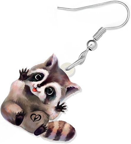 4 Types Acrylic Grey Cute Northern Raccoon Earrings Print Dangle Drop Jewelry for Women Girls Teens Party Gifts in Saudi Arabia