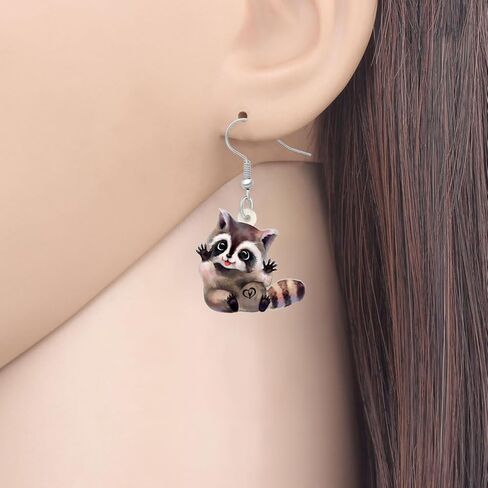 4 Types Acrylic Grey Cute Northern Raccoon Earrings Print Dangle Drop Jewelry for Women Girls Teens Party Gifts in Saudi Arabia