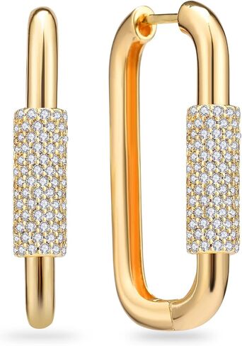 Richapex Gold Hoop Earrings for Women 18K Gold Plated Trendy Small Hoop Earrings Hypoallergenic Rectangle Thick Earrings with Cubic Zirconia in Saudi Arabia