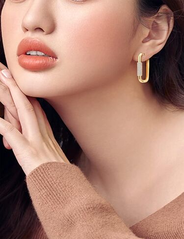 Richapex Gold Hoop Earrings for Women 18K Gold Plated Trendy Small Hoop Earrings Hypoallergenic Rectangle Thick Earrings with Cubic Zirconia in Saudi Arabia