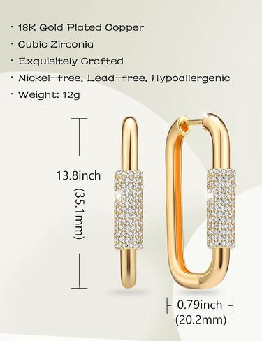 Richapex Gold Hoop Earrings for Women 18K Gold Plated Trendy Small Hoop Earrings Hypoallergenic Rectangle Thick Earrings with Cubic Zirconia in Saudi Arabia
