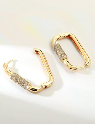 Richapex Gold Hoop Earrings for Women 18K Gold Plated Trendy Small Hoop Earrings Hypoallergenic Rectangle Thick Earrings with Cubic Zirconia in Saudi Arabia