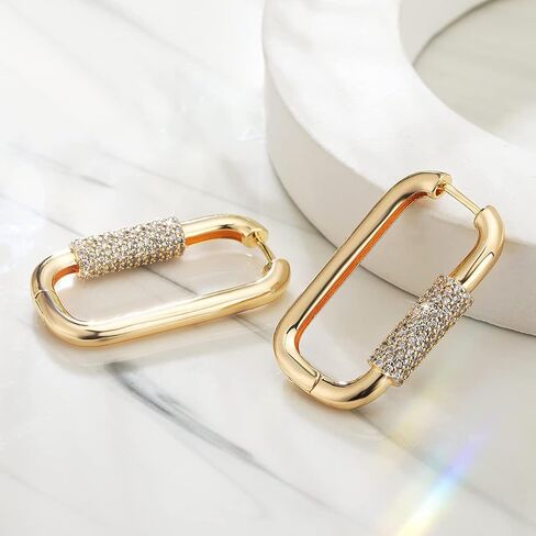 Richapex Gold Hoop Earrings for Women 18K Gold Plated Trendy Small Hoop Earrings Hypoallergenic Rectangle Thick Earrings with Cubic Zirconia in Saudi Arabia