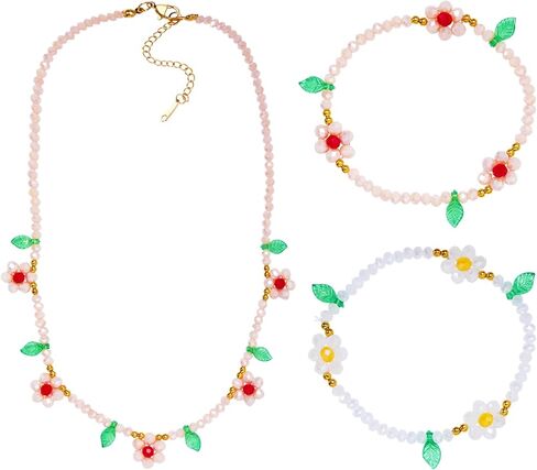 PinkSheep زهرة القلائد أساور للفتيات في سن المراهقة Preppy مجوهرات المختنق القلائد سوار للمرأة القلائد لطيف مطرز قلادة أساور in Kuwait