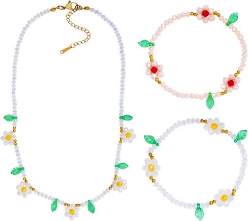 PinkSheep Flower Necklaces Bracelets for Teen Girls Preppy Jewelry Choker Necklaces Bracelet for woman Cute Necklaces Beaded Necklace Bracelets in Saudi Arabia