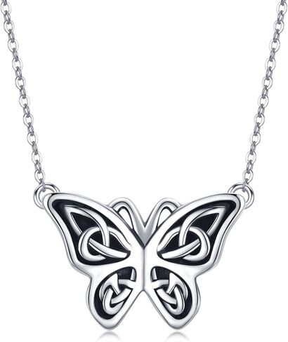 لوتس اند ليف قلادة على شكل فراشة من الفضة الاسترليني عيار 925، مجوهرات سلتيك على شكل فراشة، هدايا للنساء والفتيات، فضة استرلينية، بدون احجار كريمة in Kuwait