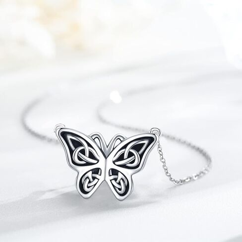 لوتس اند ليف قلادة على شكل فراشة من الفضة الاسترليني عيار 925، مجوهرات سلتيك على شكل فراشة، هدايا للنساء والفتيات، فضة استرلينية، بدون احجار كريمة in Kuwait