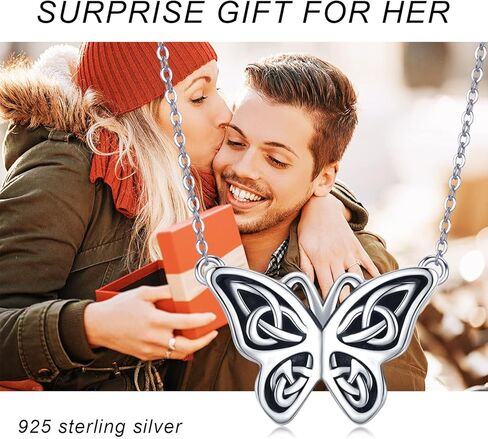 لوتس اند ليف قلادة على شكل فراشة من الفضة الاسترليني عيار 925، مجوهرات سلتيك على شكل فراشة، هدايا للنساء والفتيات، فضة استرلينية، بدون احجار كريمة in Kuwait