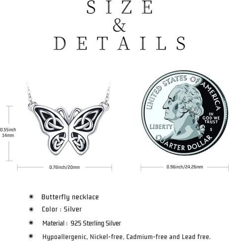 لوتس اند ليف قلادة على شكل فراشة من الفضة الاسترليني عيار 925، مجوهرات سلتيك على شكل فراشة، هدايا للنساء والفتيات، فضة استرلينية، بدون احجار كريمة in Kuwait