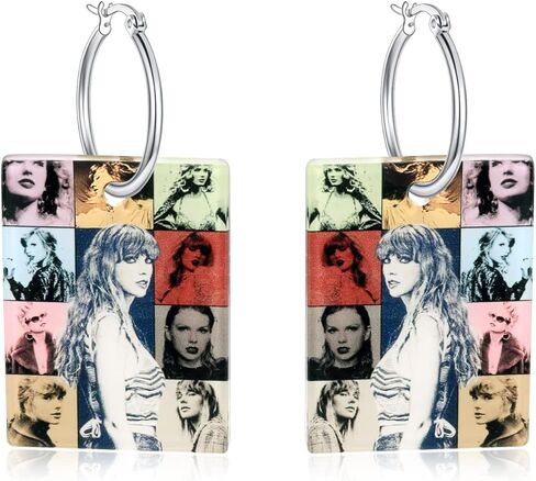 اقراط دائرية للنساء من ايراس تور، اقراط حلقية من الاكريليك، هدايا حفلات موسيقية لمحبي سويفتي، فضة استرلينية، بدون احجار كريمة in Kuwait