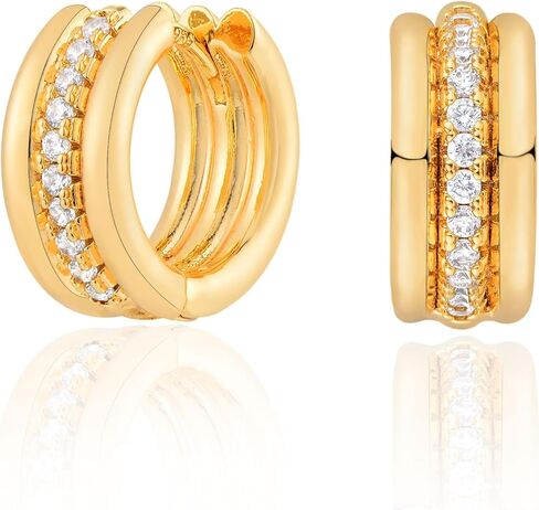 LOYATA Huggies Hoops Earrings for Women 14K Gold Plated Hoop Earrings Cubic Zirconia Diamond Dainty Earrings Hypoallergenic Simple Jewelry Gift for Women Girls in Kuwait