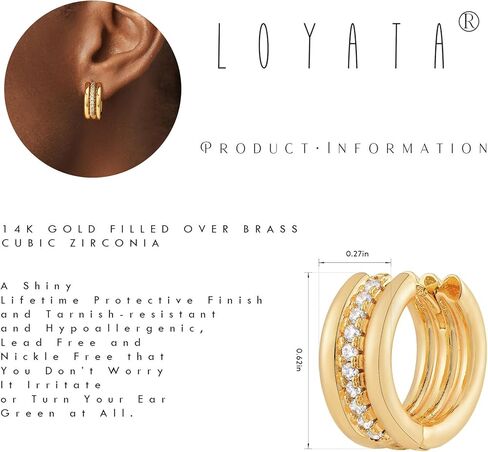 LOYATA Huggies Hoops Earrings for Women 14K Gold Plated Hoop Earrings Cubic Zirconia Diamond Dainty Earrings Hypoallergenic Simple Jewelry Gift for Women Girls in Kuwait