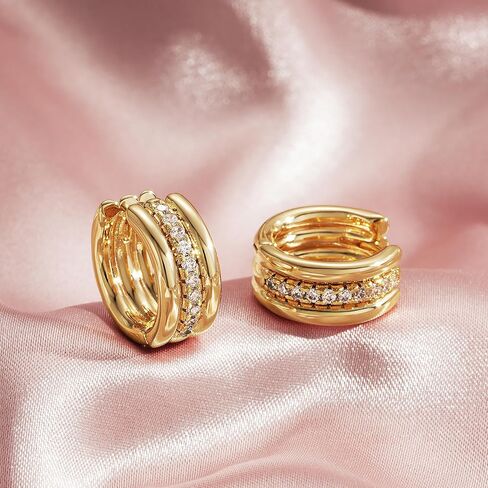 LOYATA Huggies Hoops Earrings for Women 14K Gold Plated Hoop Earrings Cubic Zirconia Diamond Dainty Earrings Hypoallergenic Simple Jewelry Gift for Women Girls in Kuwait