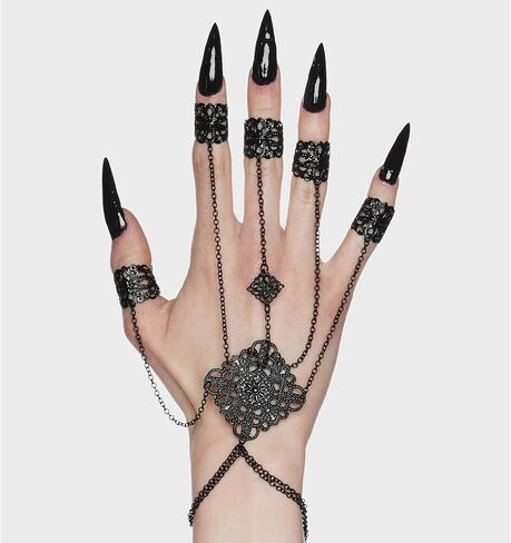 سوار سلسلة بشراشيب بطبقات من دبليو زد ان بي بوي مع خاتم اصبع، سلسلة قوطية قابلة للتعديل، سوار حلقي مفتوح قابل للتعديل، سوار يدوي للهالوين والحفلات التنكرية للنساء in Kuwait