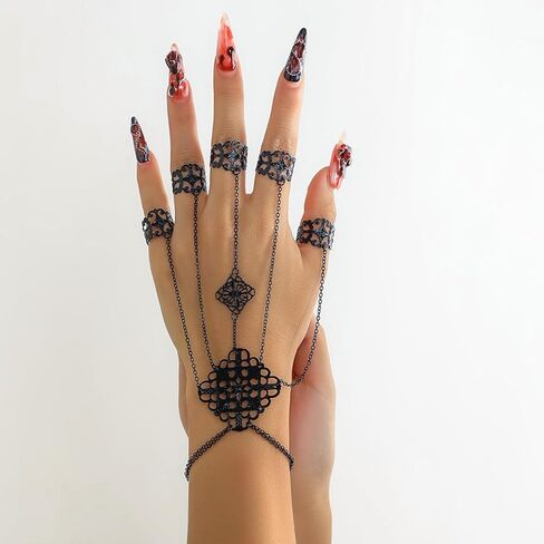 سوار سلسلة بشراشيب بطبقات من دبليو زد ان بي بوي مع خاتم اصبع، سلسلة قوطية قابلة للتعديل، سوار حلقي مفتوح قابل للتعديل، سوار يدوي للهالوين والحفلات التنكرية للنساء in Kuwait