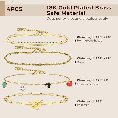 Gold Bracelets for Women Waterproof,18k Gold Plated Dainty Bracelets Set,Layered Chain &Paperclip Bracelets,Cute Stackable Adjustable Trendy Link Bracelets,Women Girls Jewelry Gifts in Kuwait