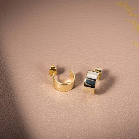 18K Gold Plated Small Gold Hoop Earrings for Women | Petite Round C-Shaped Hoops Post Stud Earrings in Saudi Arabia