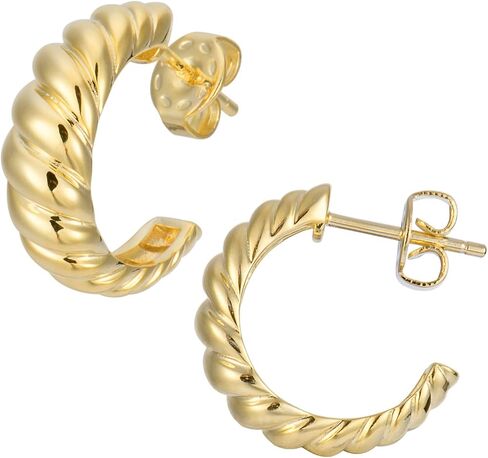 18K Gold Plated Small Gold Hoop Earrings for Women | Petite Round C-Shaped Hoops Post Stud Earrings in Saudi Arabia