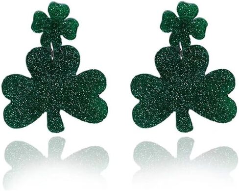 أقراط تشانغ شاين لعيد القديس باتريك الأيرلندية شامروك أخضر البرسيم على شكل قلب وشفاه متدلية أقراط أكريليك محظوظة جيدة تتألق للنساء والفتيات مجوهرات هدية in Kuwait