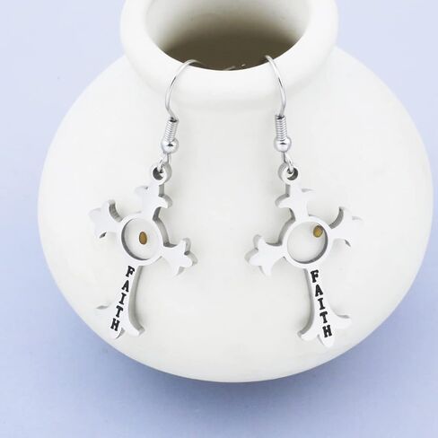 DGHJ الإيمان الصليب قلادة بذور الخردل قلادة القرط هدية المسيحية مجوهرات ملهمة الدينية للنساء الفتيات in Kuwait