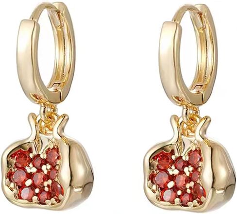 اقراط رمان ذهبية للنساء، مرصعة بالزركونيا المكعب، دلاية رمان احمر مطلية بالذهب عيار 14 قيراط، اقراط حلقية هدية مجوهرات in Kuwait