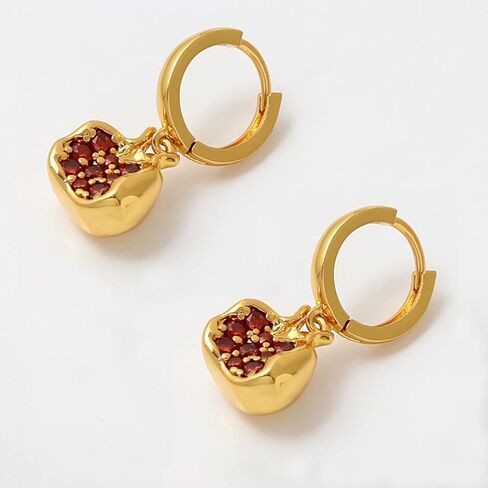 اقراط رمان ذهبية للنساء، مرصعة بالزركونيا المكعب، دلاية رمان احمر مطلية بالذهب عيار 14 قيراط، اقراط حلقية هدية مجوهرات in Kuwait