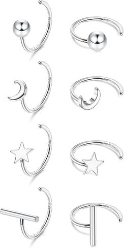 dochais 925 الفضة الاسترليني هوب الأقراط للنساء هوجي نصف الأطواق الأقراط الكرة، بار، نجمة، القمر هوجي هوب الأقراط الصغيرة هيبوالرجينيك الأقراط الصغيرة نصف الأطواق الغضروف ثقب الأقراط in Kuwait