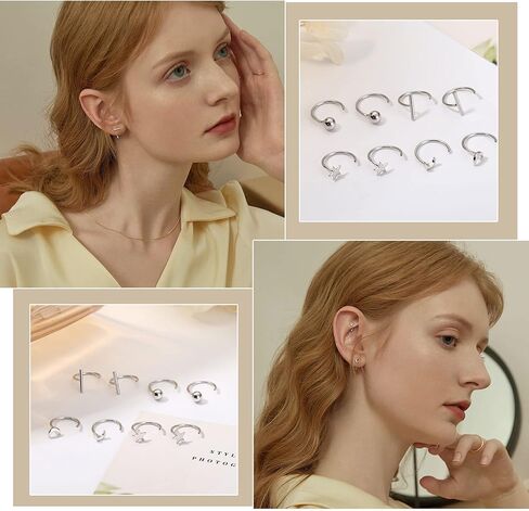 dochais 925 الفضة الاسترليني هوب الأقراط للنساء هوجي نصف الأطواق الأقراط الكرة، بار، نجمة، القمر هوجي هوب الأقراط الصغيرة هيبوالرجينيك الأقراط الصغيرة نصف الأطواق الغضروف ثقب الأقراط in Kuwait