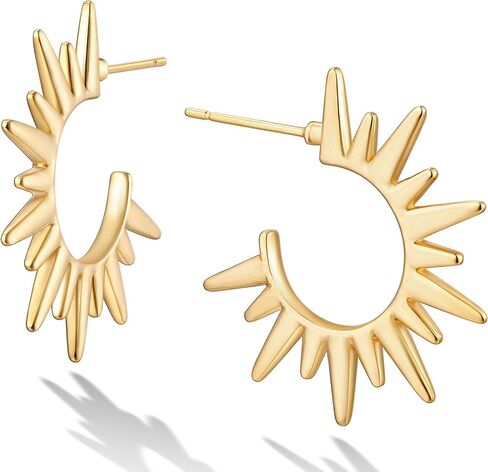 Mevecco Gold Hoop Earrings 18K Gold Plated Chunky Loop Dainty Spike Bead Flat Frill Tassel Horn Thick Infinity Ear Open Hoops Earring Minimalist Circle C Hoop Earrings for Women Lightweight Earrings in Saudi Arabia