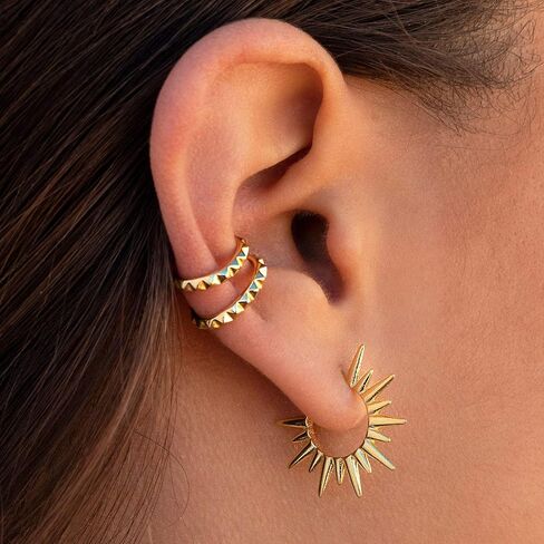 Mevecco Gold Hoop Earrings 18K Gold Plated Chunky Loop Dainty Spike Bead Flat Frill Tassel Horn Thick Infinity Ear Open Hoops Earring Minimalist Circle C Hoop Earrings for Women Lightweight Earrings in Saudi Arabia