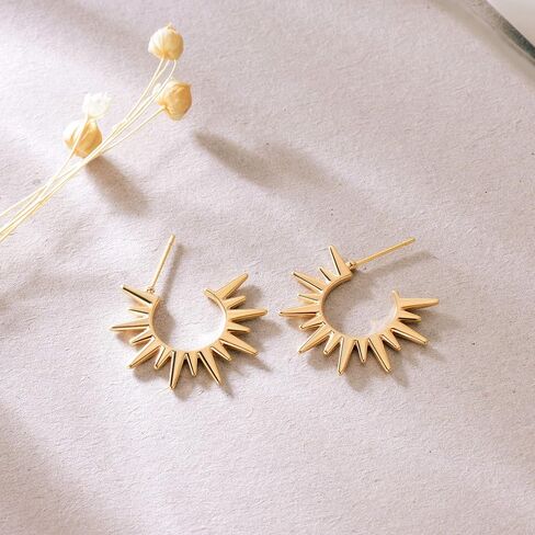 Mevecco Gold Hoop Earrings 18K Gold Plated Chunky Loop Dainty Spike Bead Flat Frill Tassel Horn Thick Infinity Ear Open Hoops Earring Minimalist Circle C Hoop Earrings for Women Lightweight Earrings in Saudi Arabia