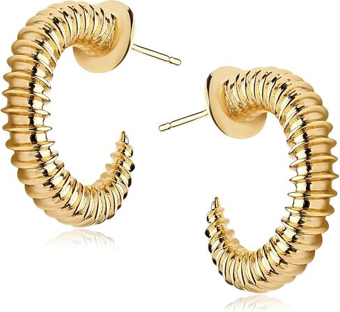 Mevecco أقراط حلقية ذهبية 18 قيراط مطلية بالذهب حلقة مكتنزة أنيقة سبايك حبة مسطحة هدب شرابة القرن سميكة لا نهاية الأذن الأطواق المفتوحة القرط الحد الأدنى دائرة C أقراط هوب للنساء الأقراط خفيفة الوزن in Kuwait