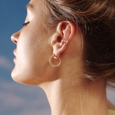 Mevecco أقراط حلقية ذهبية 18 قيراط مطلية بالذهب حلقة مكتنزة أنيقة سبايك حبة مسطحة هدب شرابة القرن سميكة لا نهاية الأذن الأطواق المفتوحة القرط الحد الأدنى دائرة C أقراط هوب للنساء الأقراط خفيفة الوزن in Kuwait