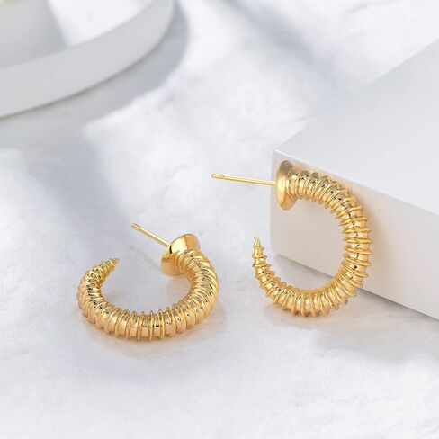 Mevecco أقراط حلقية ذهبية 18 قيراط مطلية بالذهب حلقة مكتنزة أنيقة سبايك حبة مسطحة هدب شرابة القرن سميكة لا نهاية الأذن الأطواق المفتوحة القرط الحد الأدنى دائرة C أقراط هوب للنساء الأقراط خفيفة الوزن in Kuwait