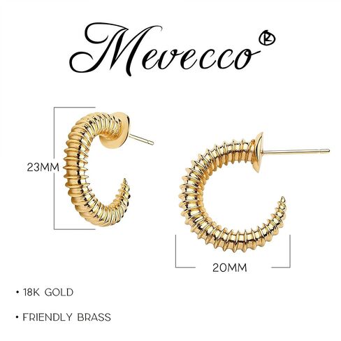 Mevecco أقراط حلقية ذهبية 18 قيراط مطلية بالذهب حلقة مكتنزة أنيقة سبايك حبة مسطحة هدب شرابة القرن سميكة لا نهاية الأذن الأطواق المفتوحة القرط الحد الأدنى دائرة C أقراط هوب للنساء الأقراط خفيفة الوزن in Kuwait