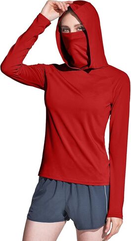 قمصان TSLA النسائية ذات القلنسوة للحماية من أشعة الشمس بعامل حماية من أشعة الشمس 50+ مع قناع للوجه، قميص خفيف الوزن وجاف وأكمام طويلة للشمس في الهواء الطلق in Kuwait