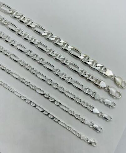 Verona Jewelers Solid 925 Sterling Silver Figarucci Necklace, 3MM 4MM Figaro Chain | Flat Mariner Necklace | Sterling Silver Necklace, Sterling Silver Link Chain Necklace For Men and Women18-30 in Kuwait