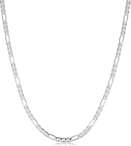Verona Jewelers Solid 925 Sterling Silver Figarucci Necklace, 3MM 4MM Figaro Chain | Flat Mariner Necklace | Sterling Silver Necklace, Sterling Silver Link Chain Necklace For Men and Women18-30 in Kuwait