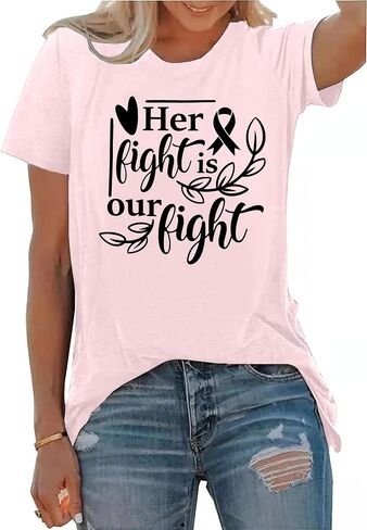 Pink Ribbon Shirts for Women Breast Cancer Awareness T-Shirt Inspirational Breast Cancer Short Sleeve Blouse Tops in Kuwait