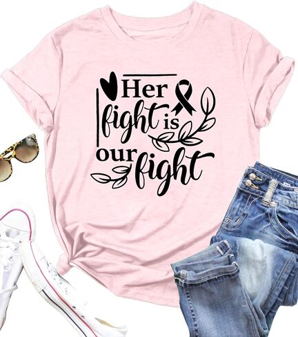 Pink Ribbon Shirts for Women Breast Cancer Awareness T-Shirt Inspirational Breast Cancer Short Sleeve Blouse Tops in Kuwait