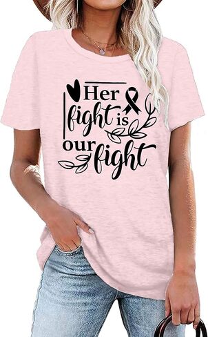 Pink Ribbon Shirts for Women Breast Cancer Awareness T-Shirt Inspirational Breast Cancer Short Sleeve Blouse Tops in Kuwait