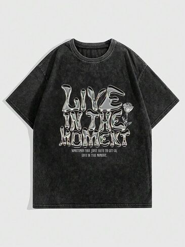 Verdusa Women's Drop Shoulder Letter Print Tee Top Round Neck Oversized Punk Tee Shirt in Saudi Arabia