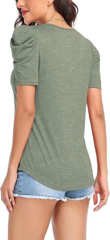 JINKESI Women's Summer V Neck Tshirts Casual Puff Sleeve Tops Shirts in Kuwait